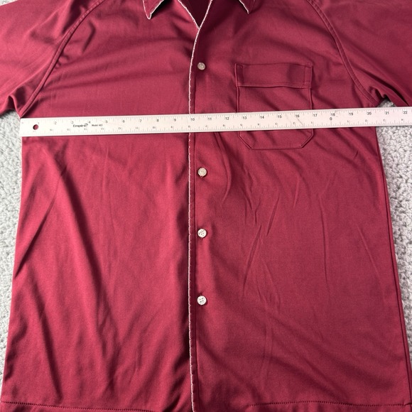 Vintage 70s 80s Idletime Burgundy Short Sleeve Rockabilly Buttonup Shirt Large - Picture 4 of 6